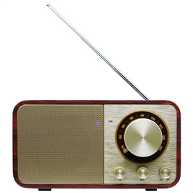BentMax Walnut FM radio front view highlighting retro design and Bluetooth streaming