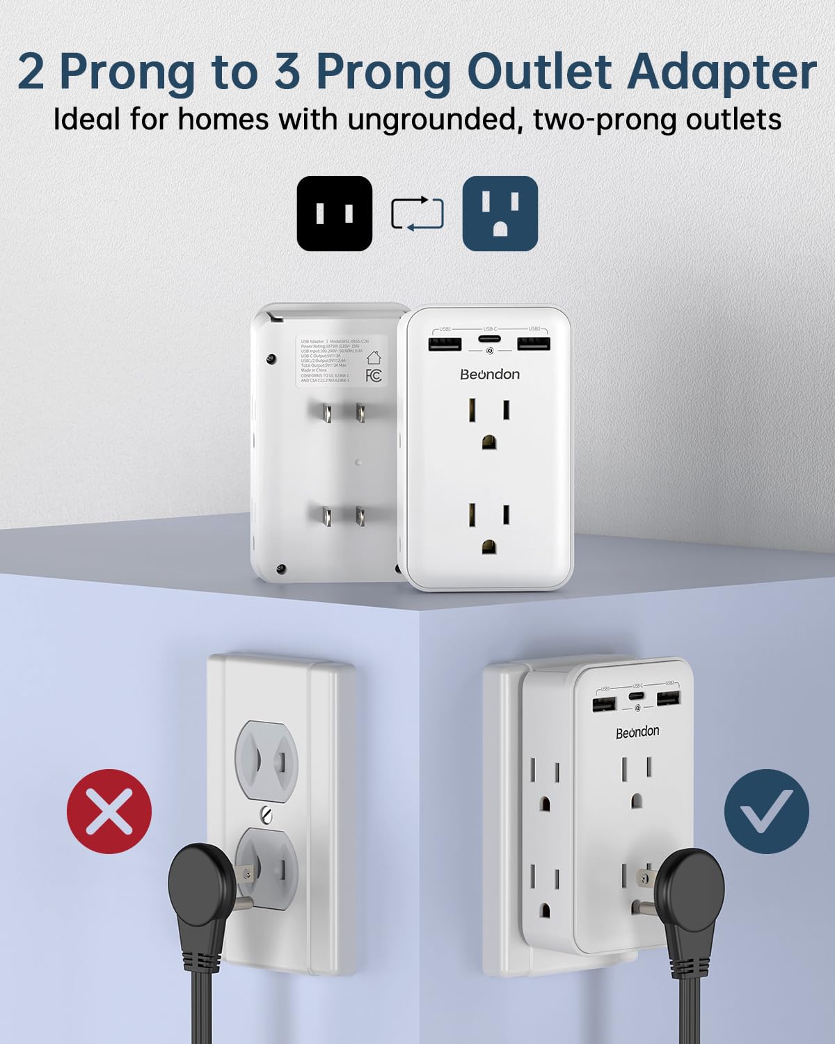 BEONDON 6-AC outlets and USB ports showing flexible charging options.