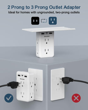 BEONDON 9-port outlet adapter showing multiple USB and AC outlets for ease.