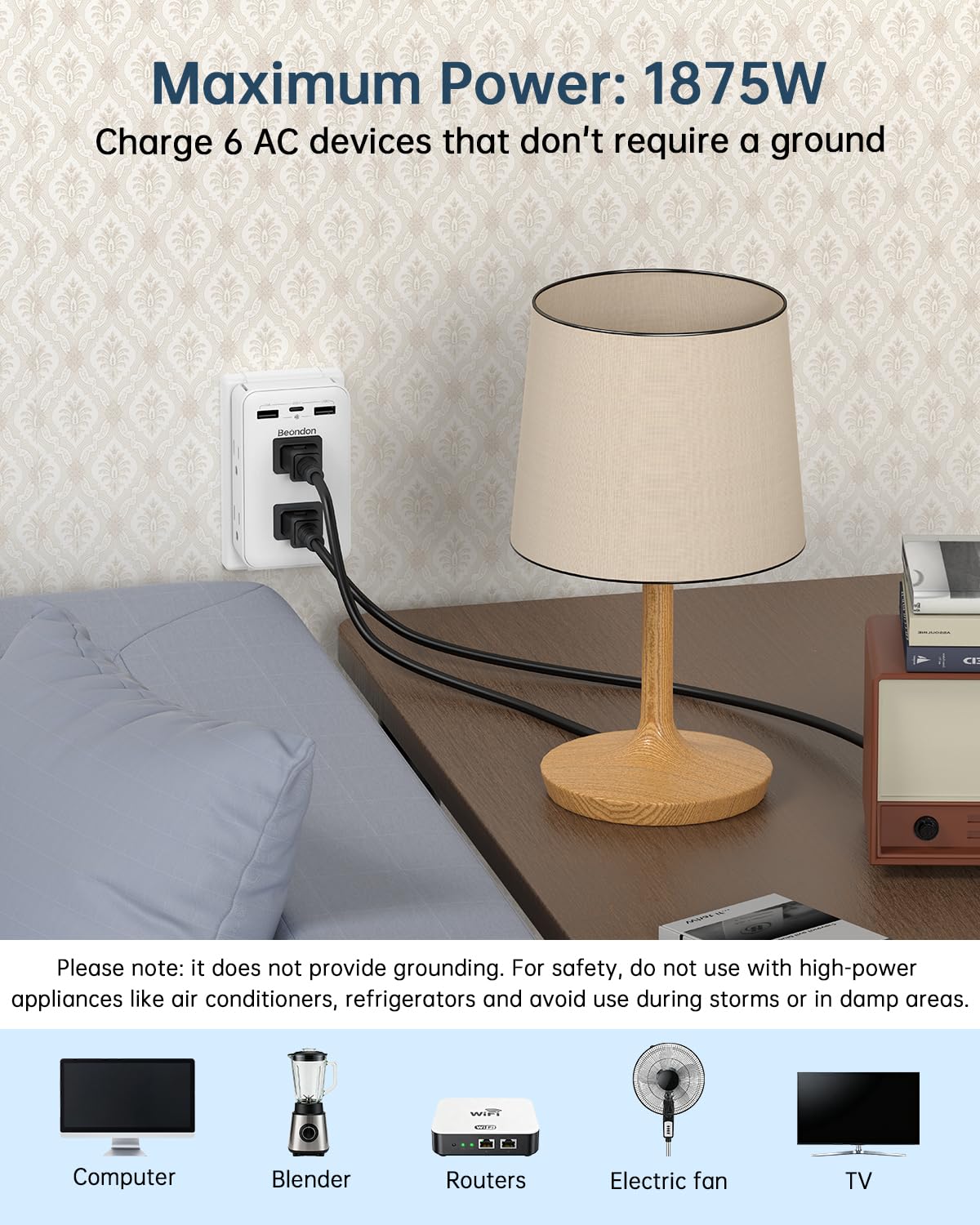 BEONDON in-use scenario in a bedroom for easy device charging.