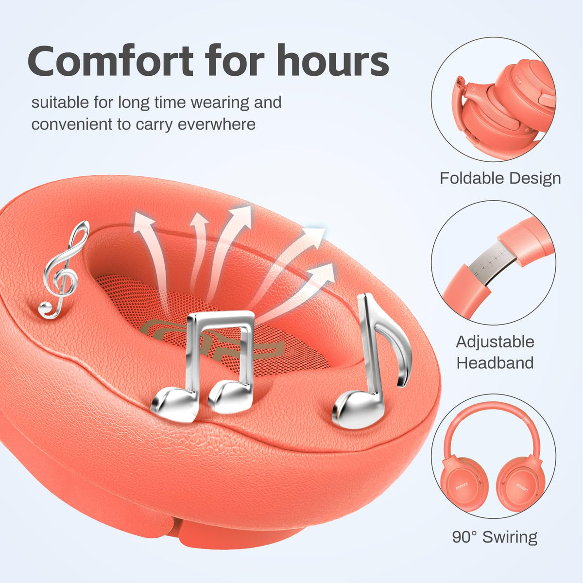 BERIBES earcup close-up with memory protein cushion for long-term comfort