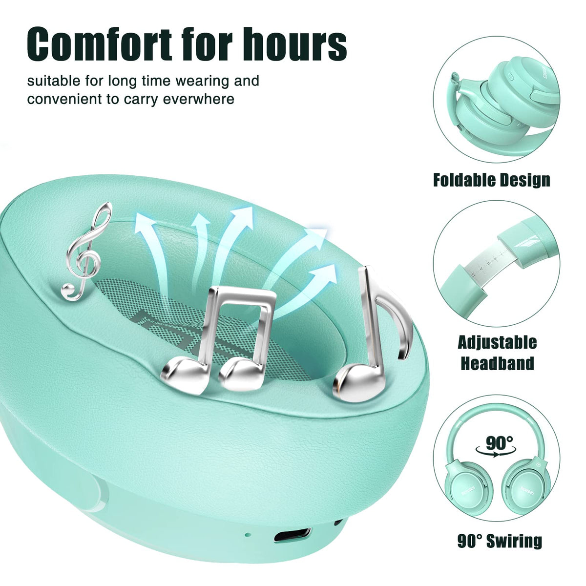 BERIBES earcup padding detail showing memory-protein cushions for comfort