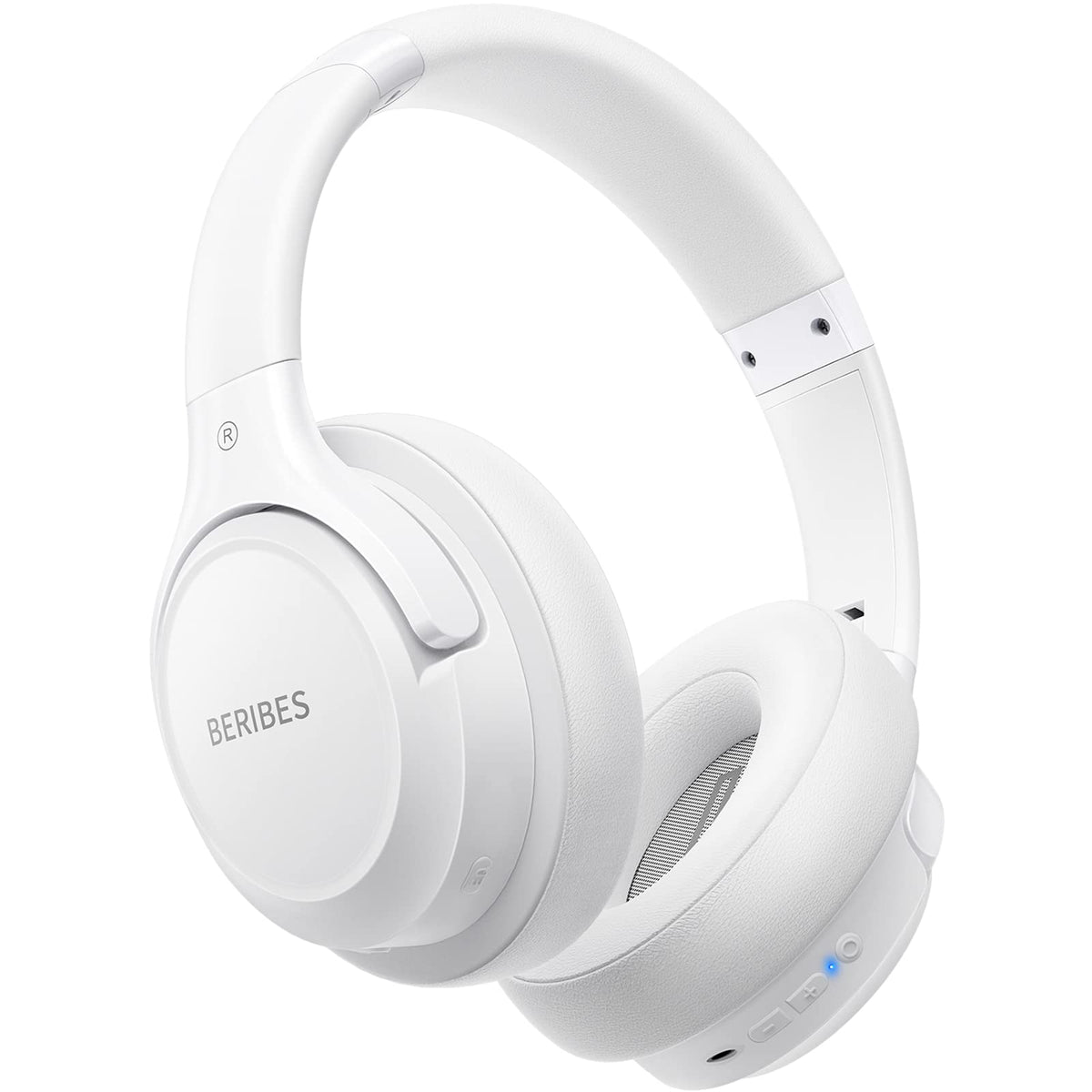 BERIBES front view showing headset profile and packaging, highlights portability