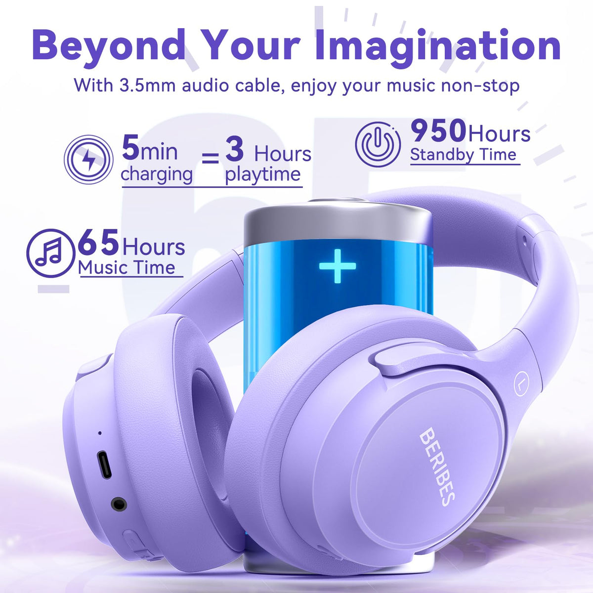 BERIBES connected with 3.5mm cable demonstrating battery-free wired playback