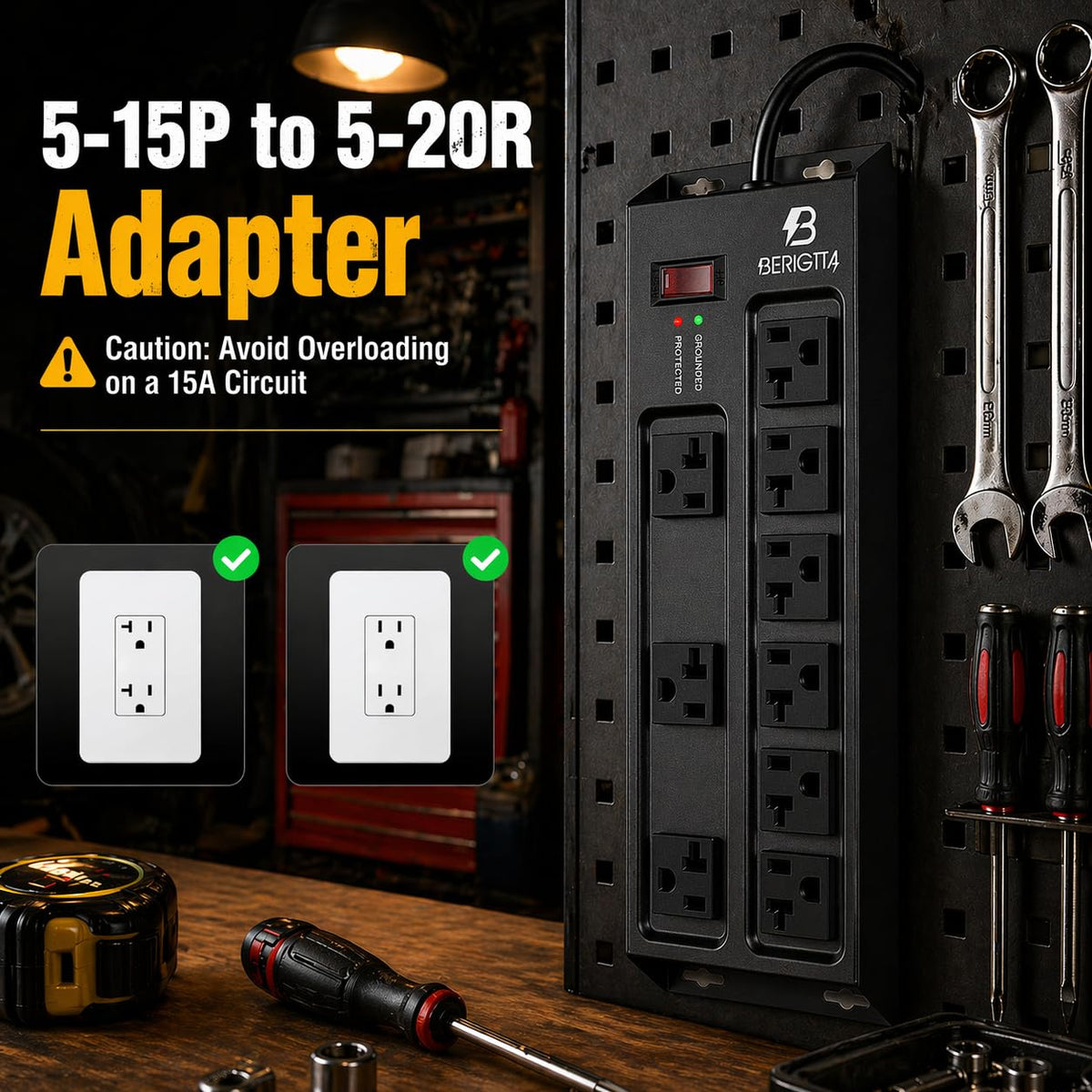 berigtta close detail of 12AWG 6ft cord and 5-20P plug providing reliable high-current delivery