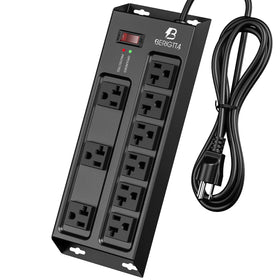 berigtta front view showing 9 outlets and heavy duty metal housing for durable power distribution