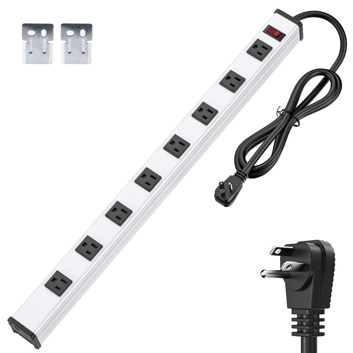Berigtta heavy-duty power strip front view showing eight wide-spaced outlets for easy plugging
