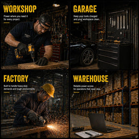 berigtta in a garage work area powering tools to improve organization and protect equipment