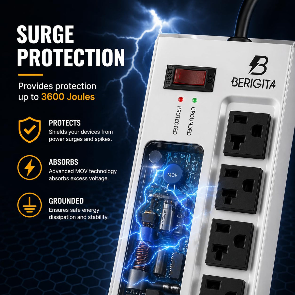 Berigtta mounted on a toolbox in a garage setting, offers convenient organized power at workspace