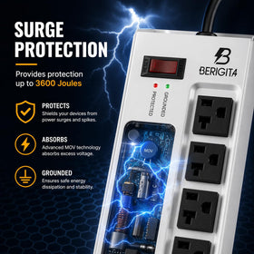 Berigtta mounted on a toolbox in a garage setting, offers convenient organized power at workspace