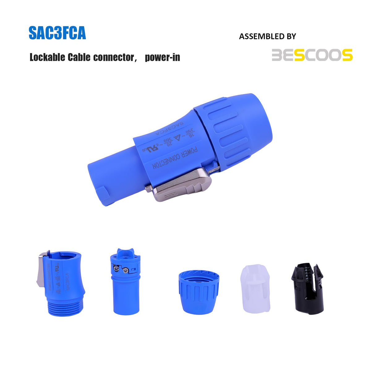 BESCOOS rear PowerCon connector and strain relief illustrating durable build