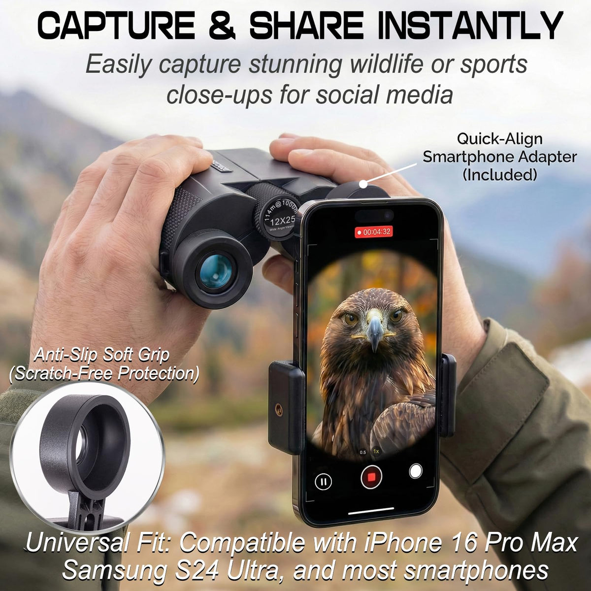 BESDON eyepiece and focus wheel detail for quick, precise focusing benefit