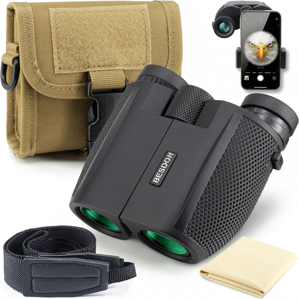 BESDON front view of compact binoculars showing compact design and portability