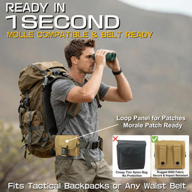 Besdon tactical 600D MOLLE pouch attached to backpack for secure carry on trails