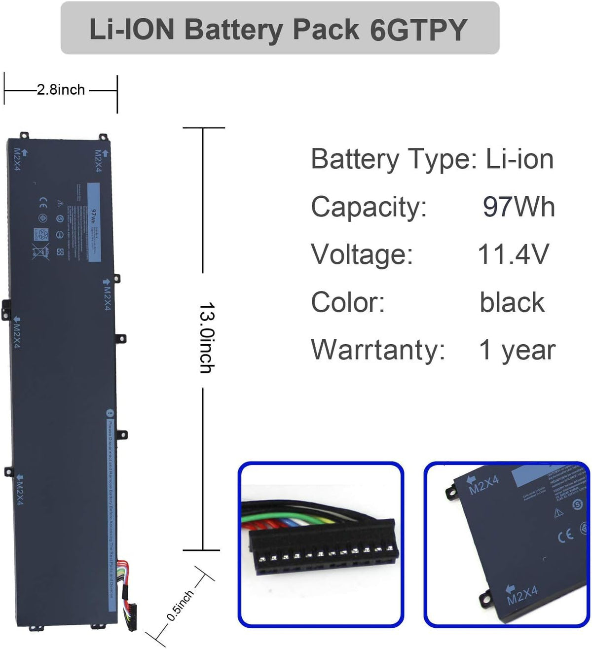 BESELL battery side profile with scale to show compact OEM fit