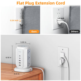 BESFAN Power Strip Tower flat plug design saves outlet space.