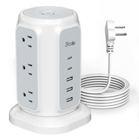 BESFAN Power Strip Tower front view shows 9 outlets for multi-device charging.