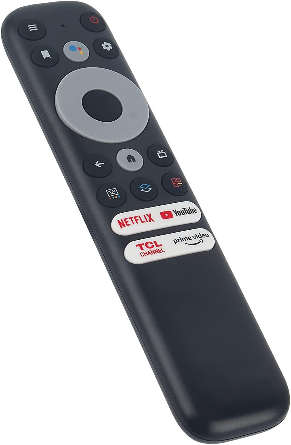 Besia RC902N FMR1 remote front view with ergonomic grip for TCL TV control