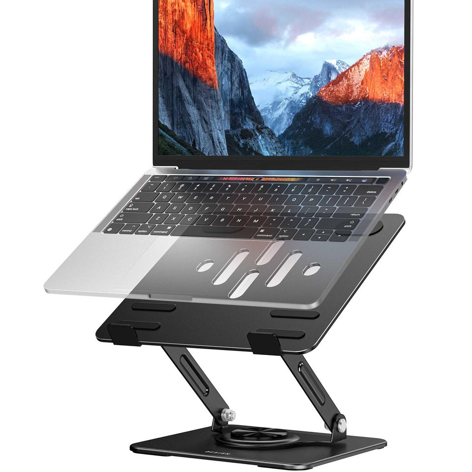 BESIGN LS11 stand angled view showing ergonomic laptop positioning.