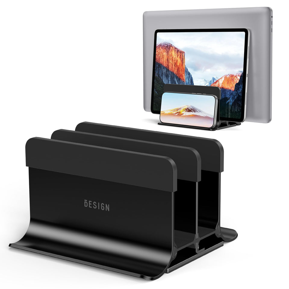 BESIGN LS13 vertical laptop stand keeps desk organized.