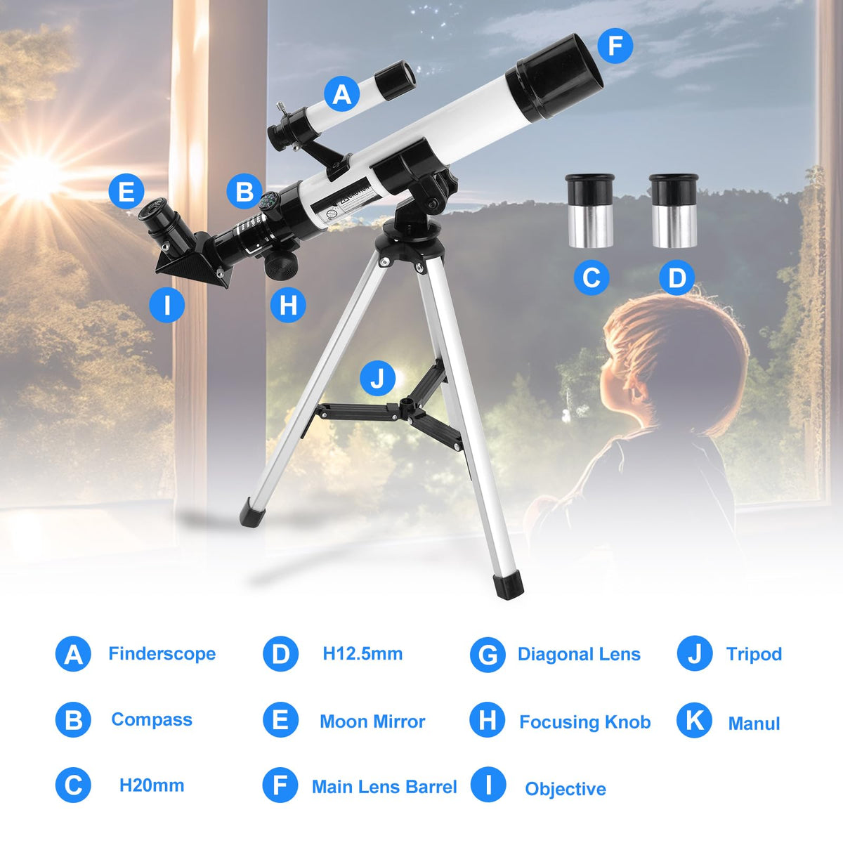 BESIMLI telescope mounted on tripod under night sky, stable stargazing benefit