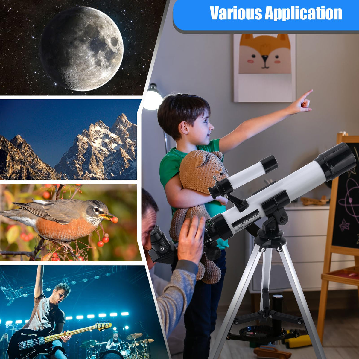 BESIMLI telescope held in hand to show scale, kid-friendly size benefit