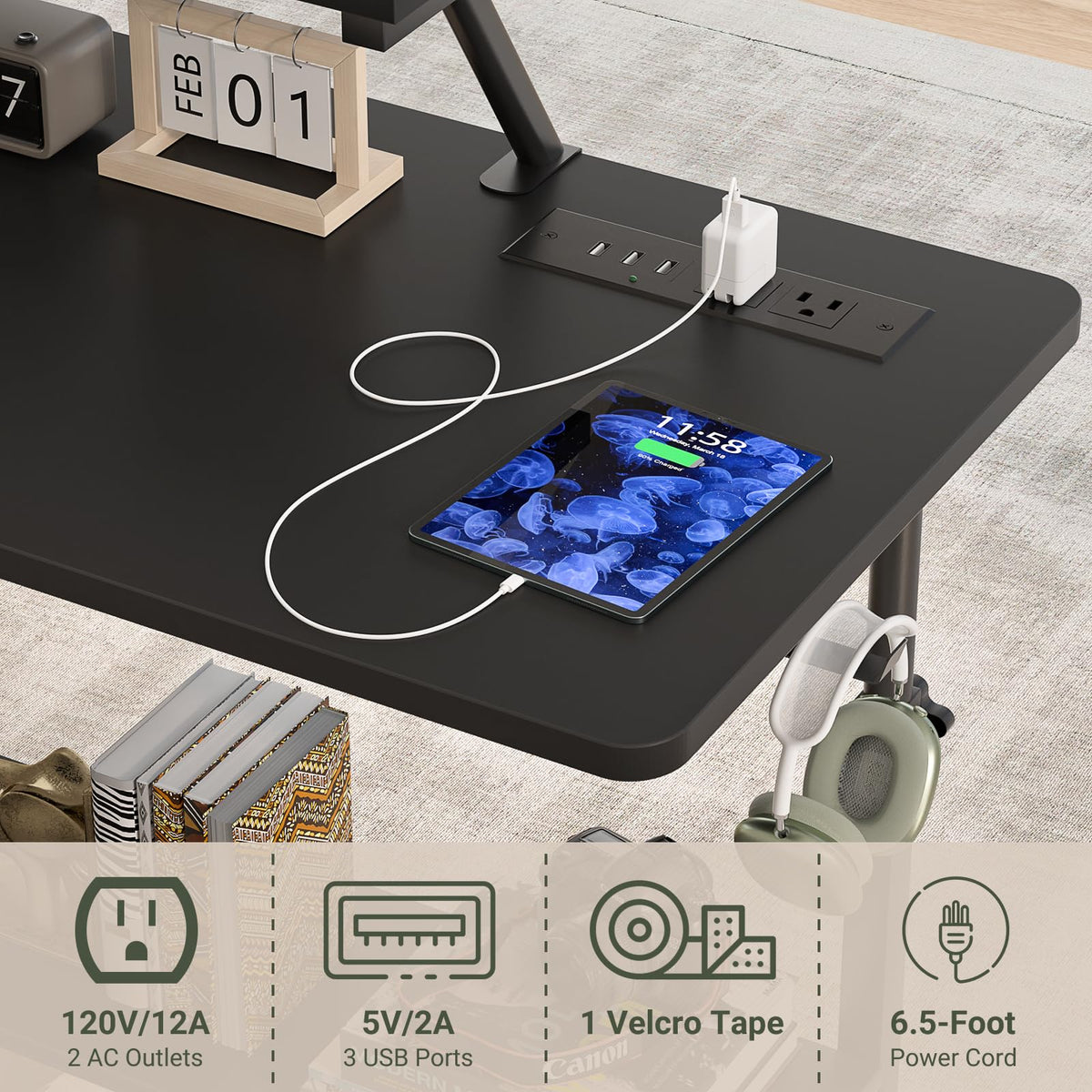 Besiost desk features durable MDF board and metal frame.