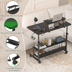 Besiost desk with two-tier storage shelves for organization.