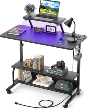 Besiost desk with outlets and LED lights for charging and ambience.