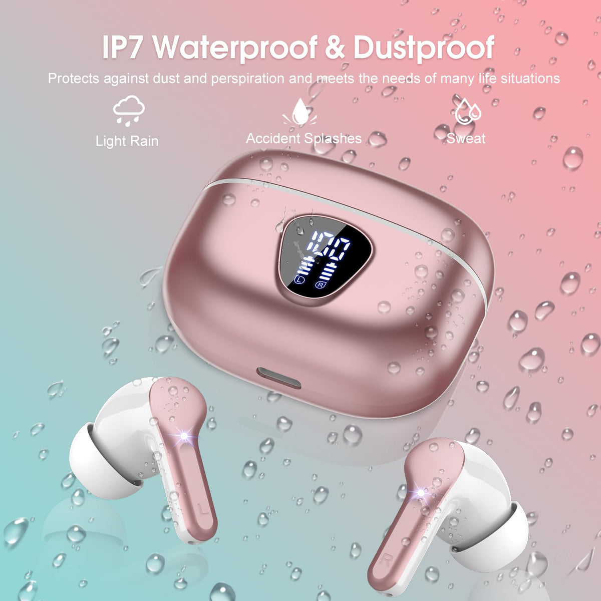 BESNOOW IP7 waterproof earbuds resist sweat and rain during workouts.