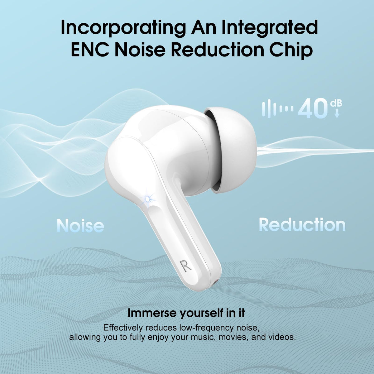 BESNOOW earbud close-up of textured housing and touch sensor for easy control