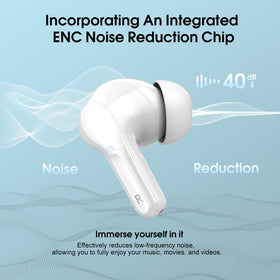 BESNOOW earbud close-up of textured housing and touch sensor for easy control
