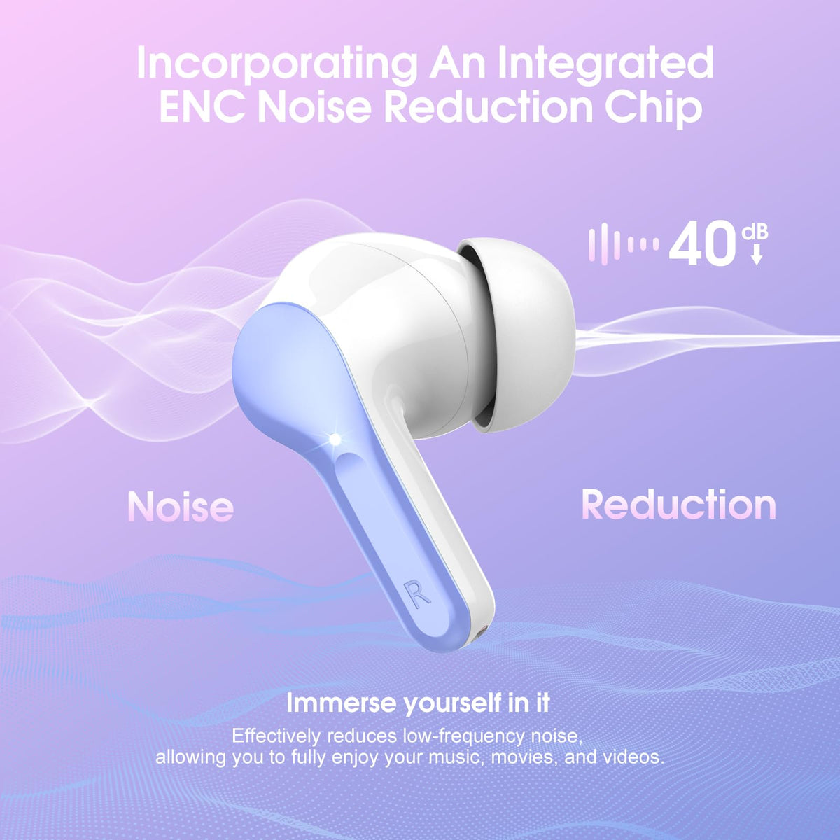 BESNOOW i53 earbud closeup showing driver detail for improved sound quality