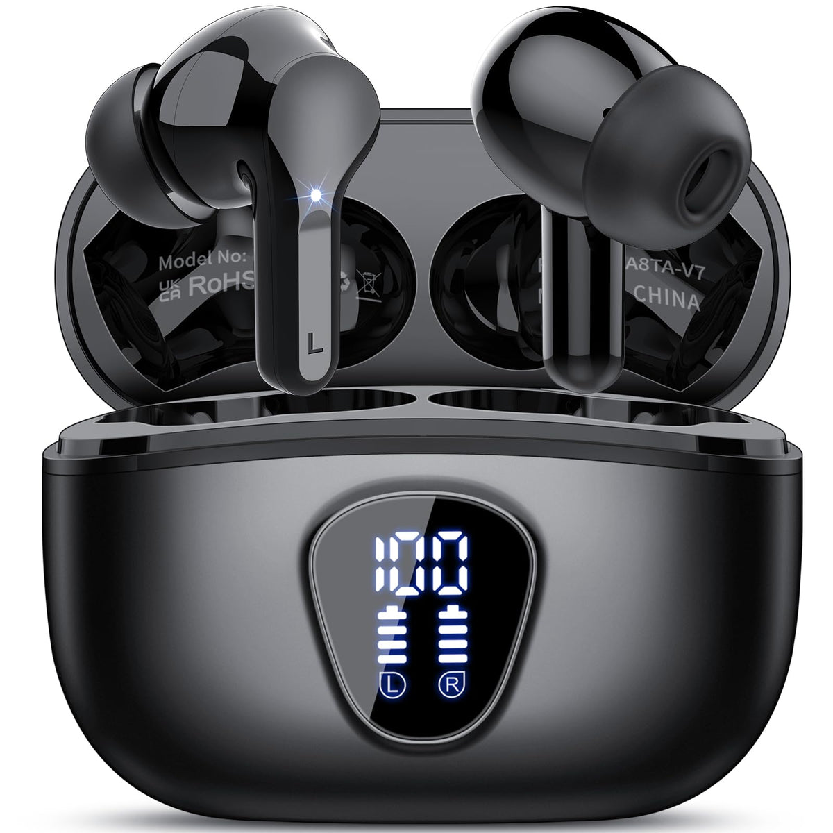 BESNOOW I53 front view showing compact case and earbuds, highlighting portability