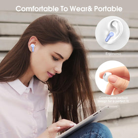 BESNOOW earbuds with water droplets, illustrates IP7 sweat and rain protection