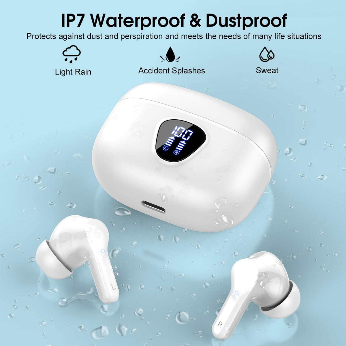BESNOOW earbuds used while running outdoors, stable fit and IP7 protection