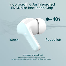 BESNOOW I53 earbud close-up showing 14.2mm driver for richer audio detail
