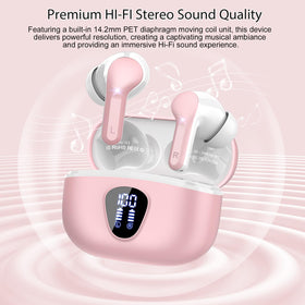 BESNOOW I53 earbuds with water splashes, illustrates IP7 sweat and rain resistance