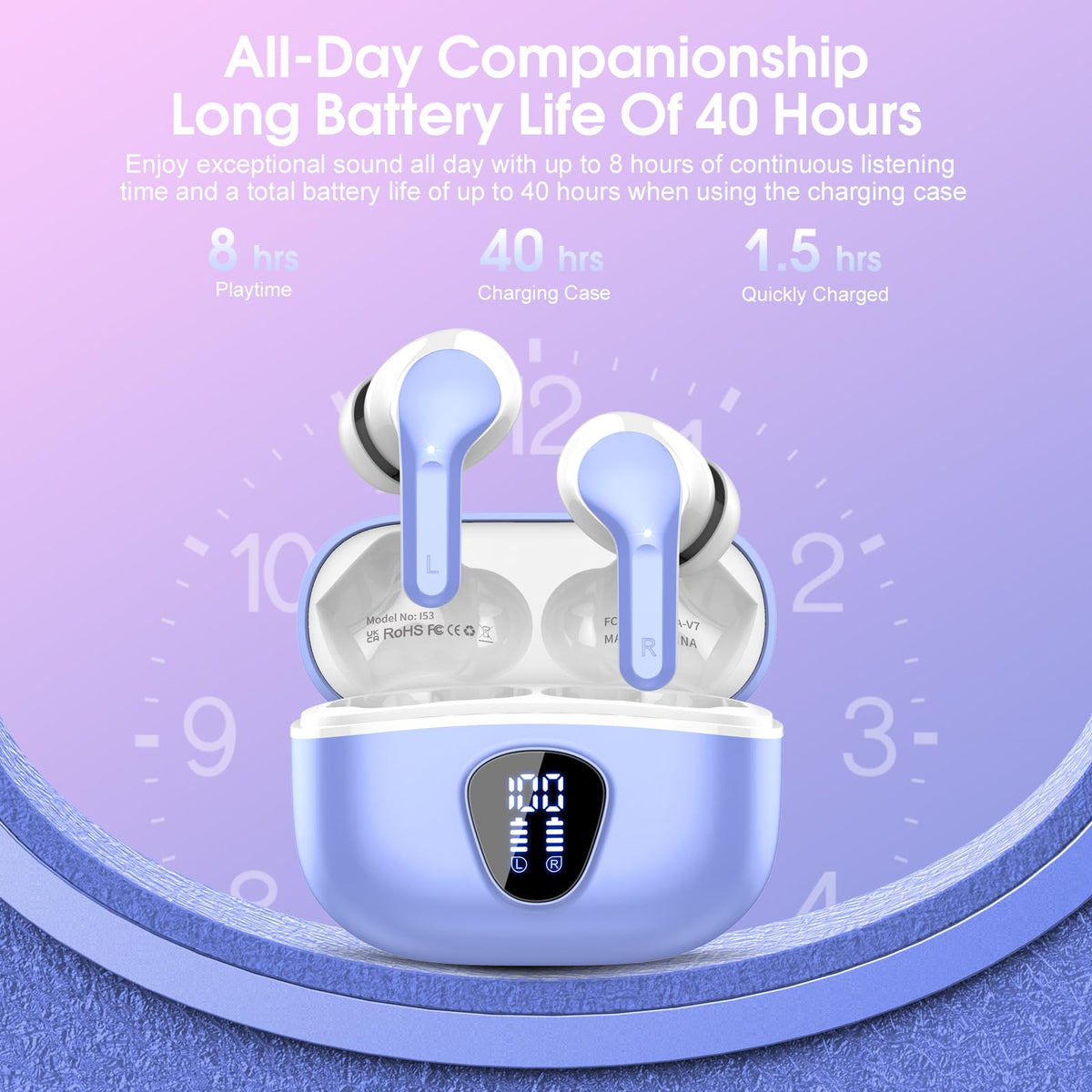 BESNOOW i53 water droplets on earbuds illustrating IP7 sweat and rain protection