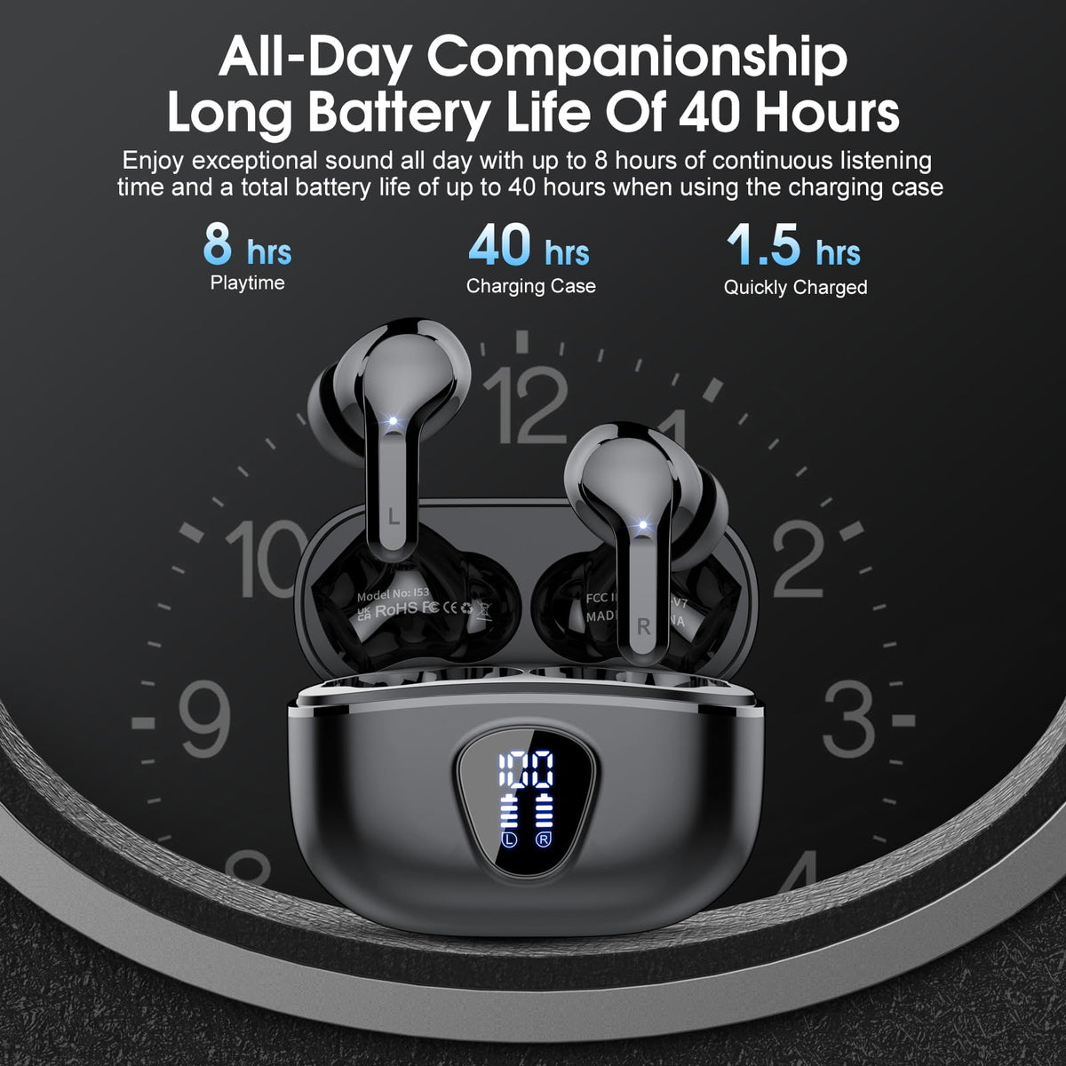 Besnoow long battery life up to 48 hours with charging case