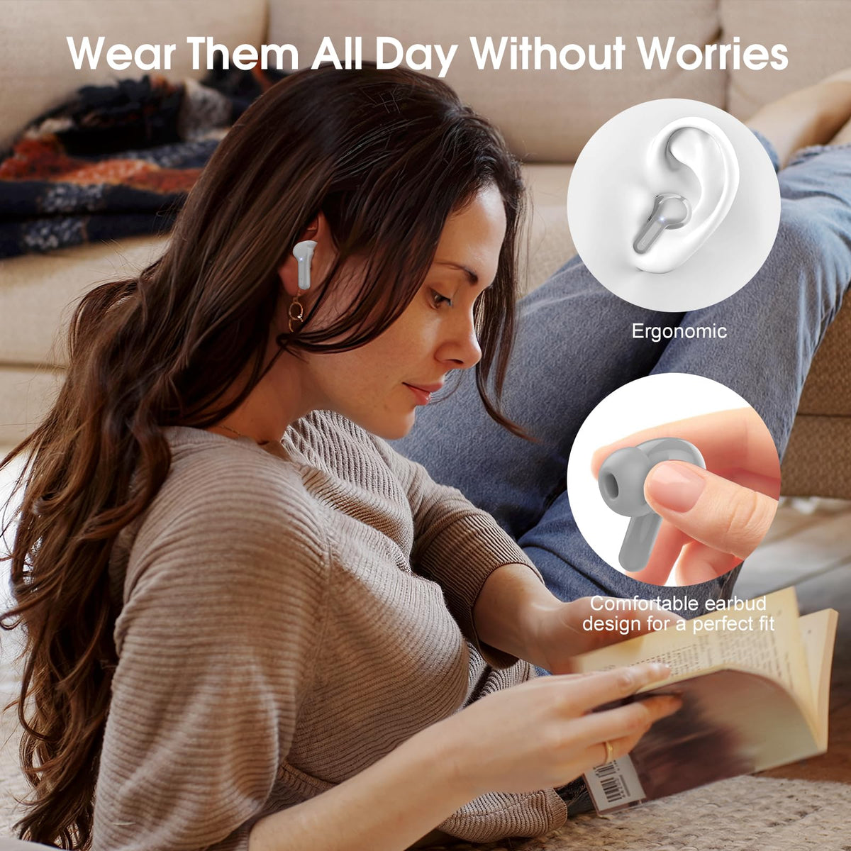 BESNOOW earbud with water droplets illustrating IP7 protection