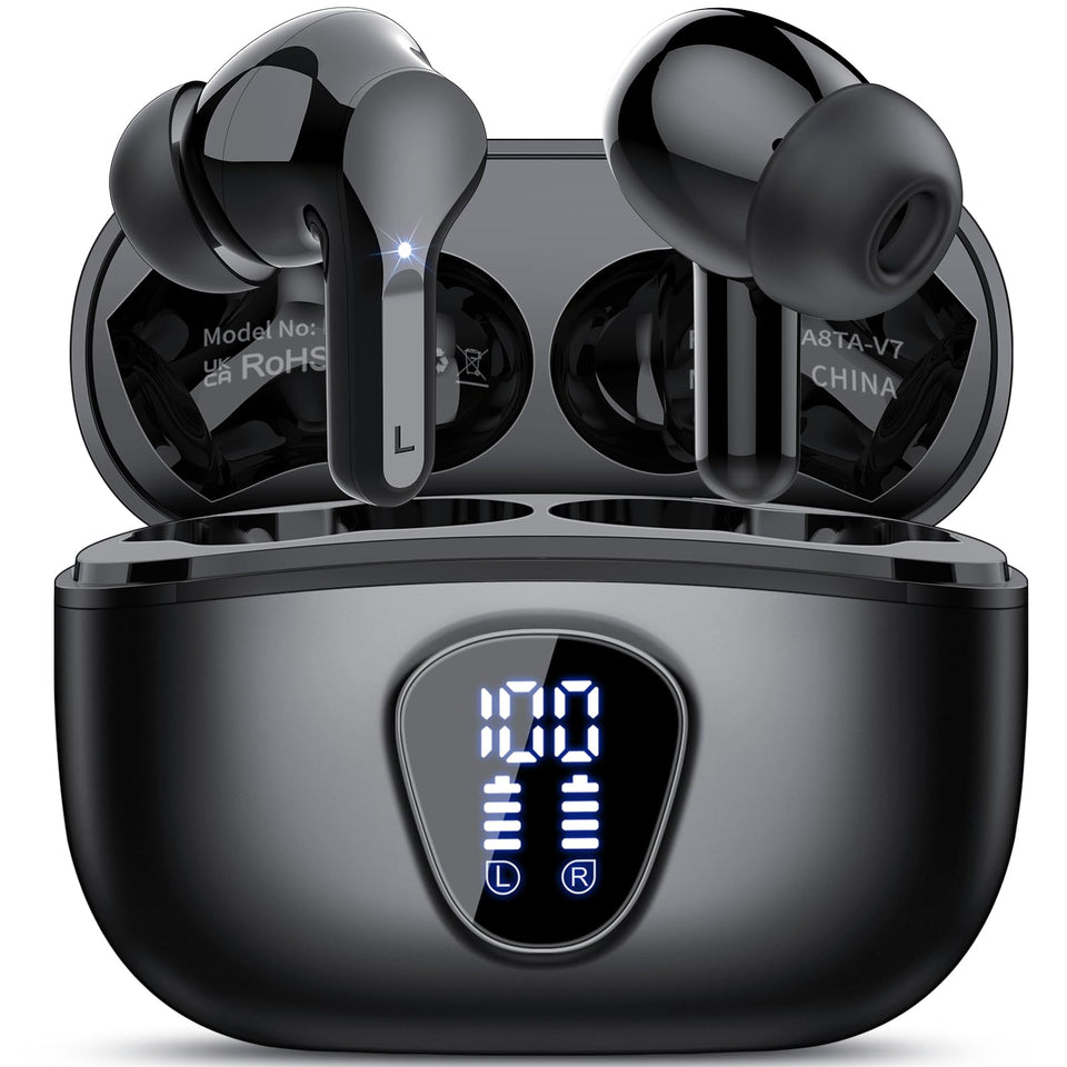 Besnoow wireless earbuds with LED display showing battery status for quick checks