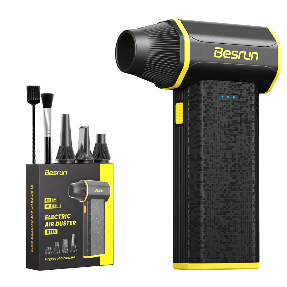Besrun X113 front view showing compact body and vents, convenient cordless cleaning
