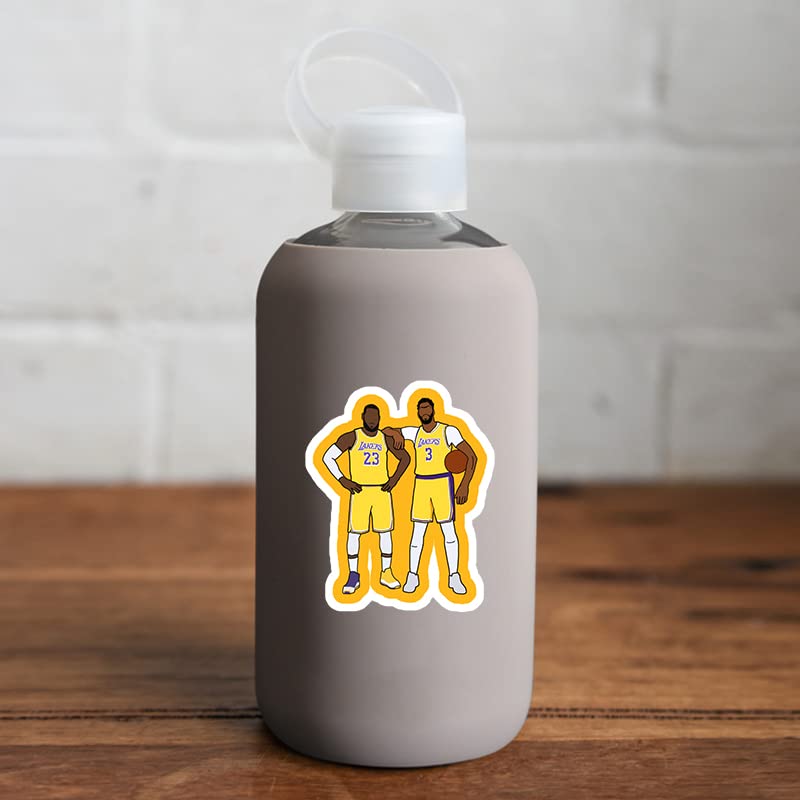 BESSER ASSOCIATES Lakers stickers applied to water bottle showing easy personalization