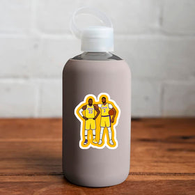 BESSER ASSOCIATES Lakers stickers applied to water bottle showing easy personalization