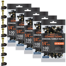 Best Connections coaxial clip with preinserted screw for secure mounting and strain relief.