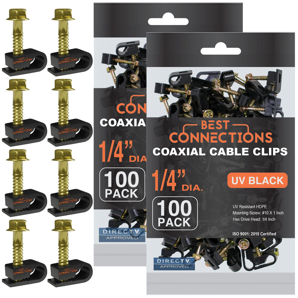 BEST CONNECTIONS coaxial clip with pre-inserted screw for quick, secure mounting.
