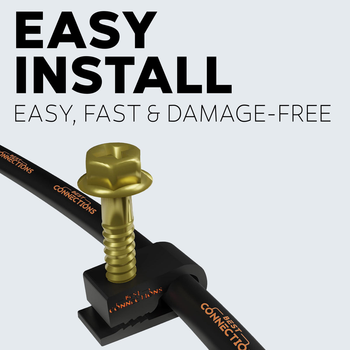 BEST CONNECTIONS clip holding ethernet and coax cables for tidy networking.