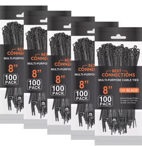 BEST CONNECTIONS front pack showing 500 black screw-mount ties and packaging benefit