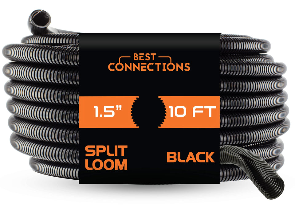 BEST CONNECTIONS split wire loom in black exterior keeps cables neatly organized.
